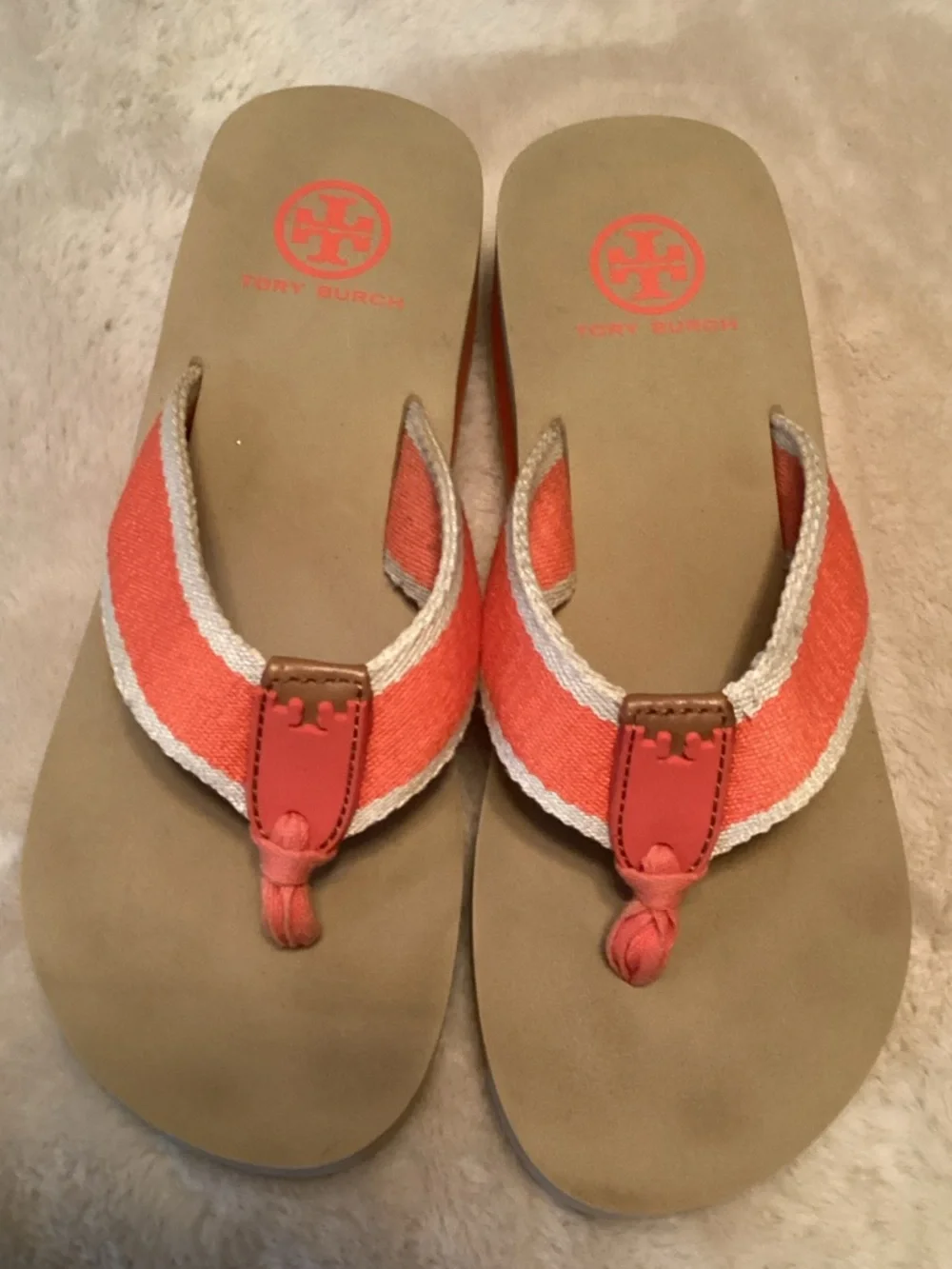 Tory Burch Wilhelm Orange Wedge Flipflop in Orange Canvas - 6